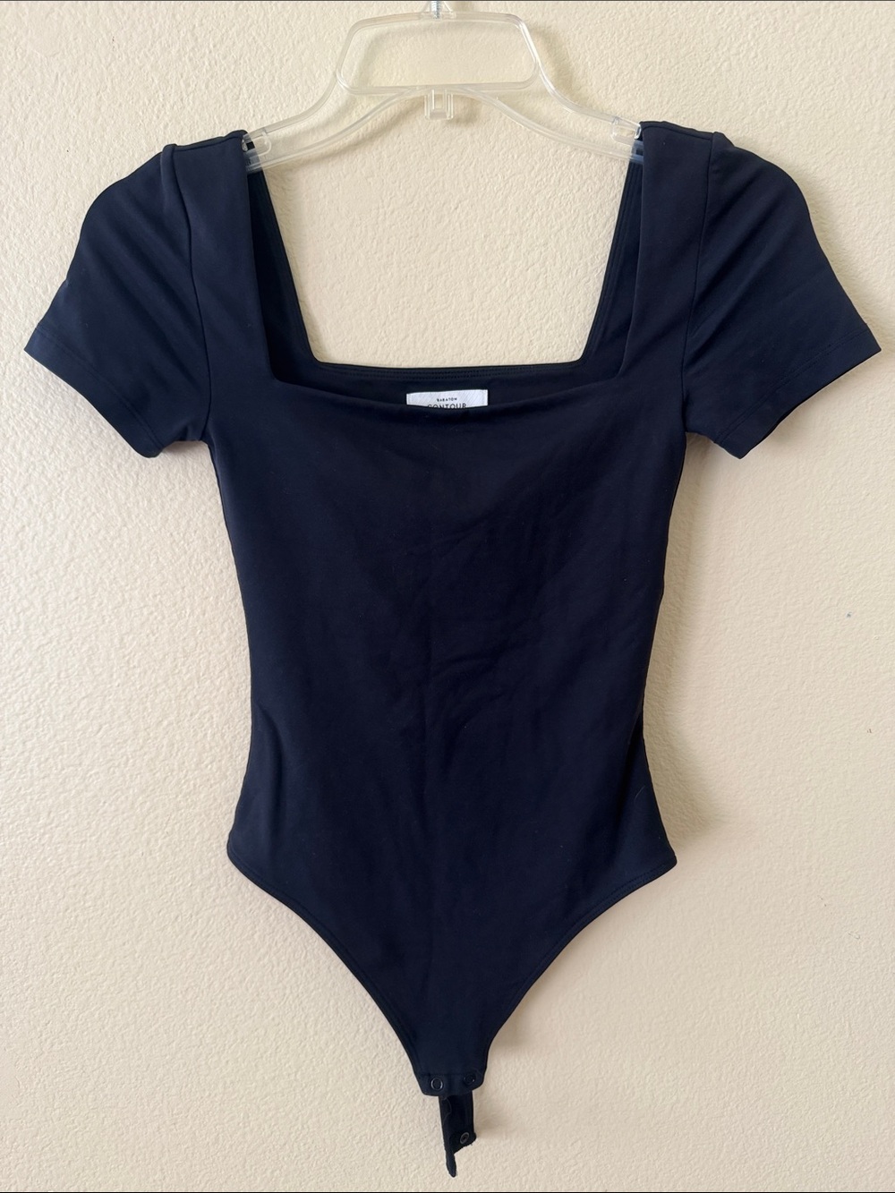 Aritzia Contour Black Square Neck Short Sleeve Bodysuit
